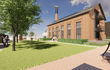 Realistische weergave van de voormalige machinekamer op de Bleek