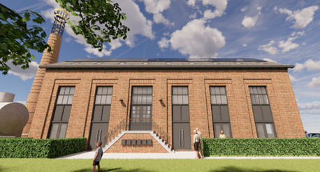 Realistische weergave van de voormalige machinekamer op de Bleek