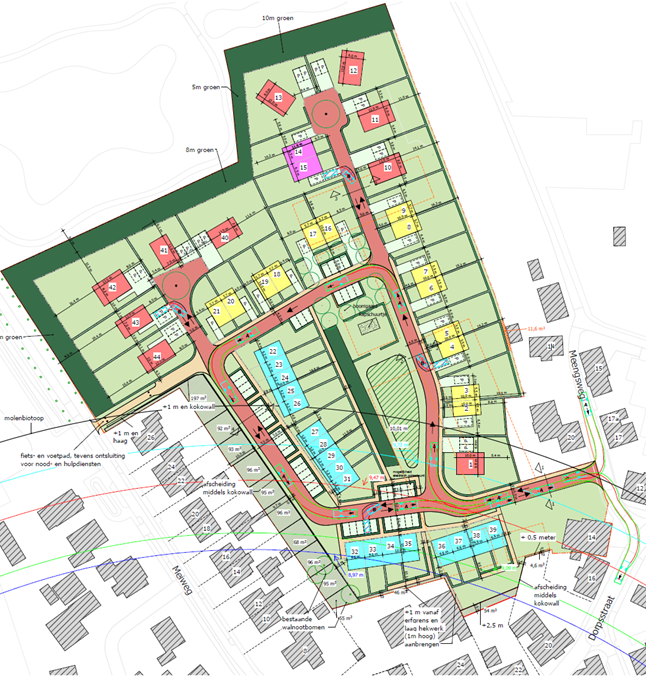 Plattegrond van realiseringsovereenkomst voor 44 nieuwe woningen op locatie Florijn in Geesteren